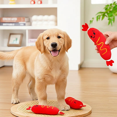 Peluche chien UltraDouce hot-dog debout rouge chien