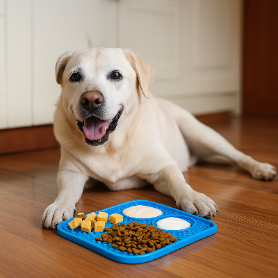 Tapis de fouille chien dogdig bleu, blanc, chien