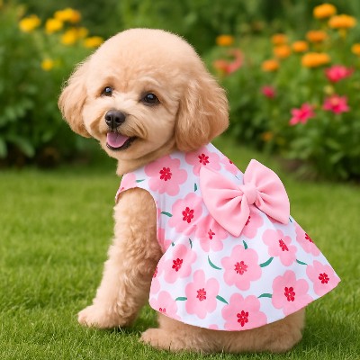 Vêtement pour chien dogthes rose fleur brun chien